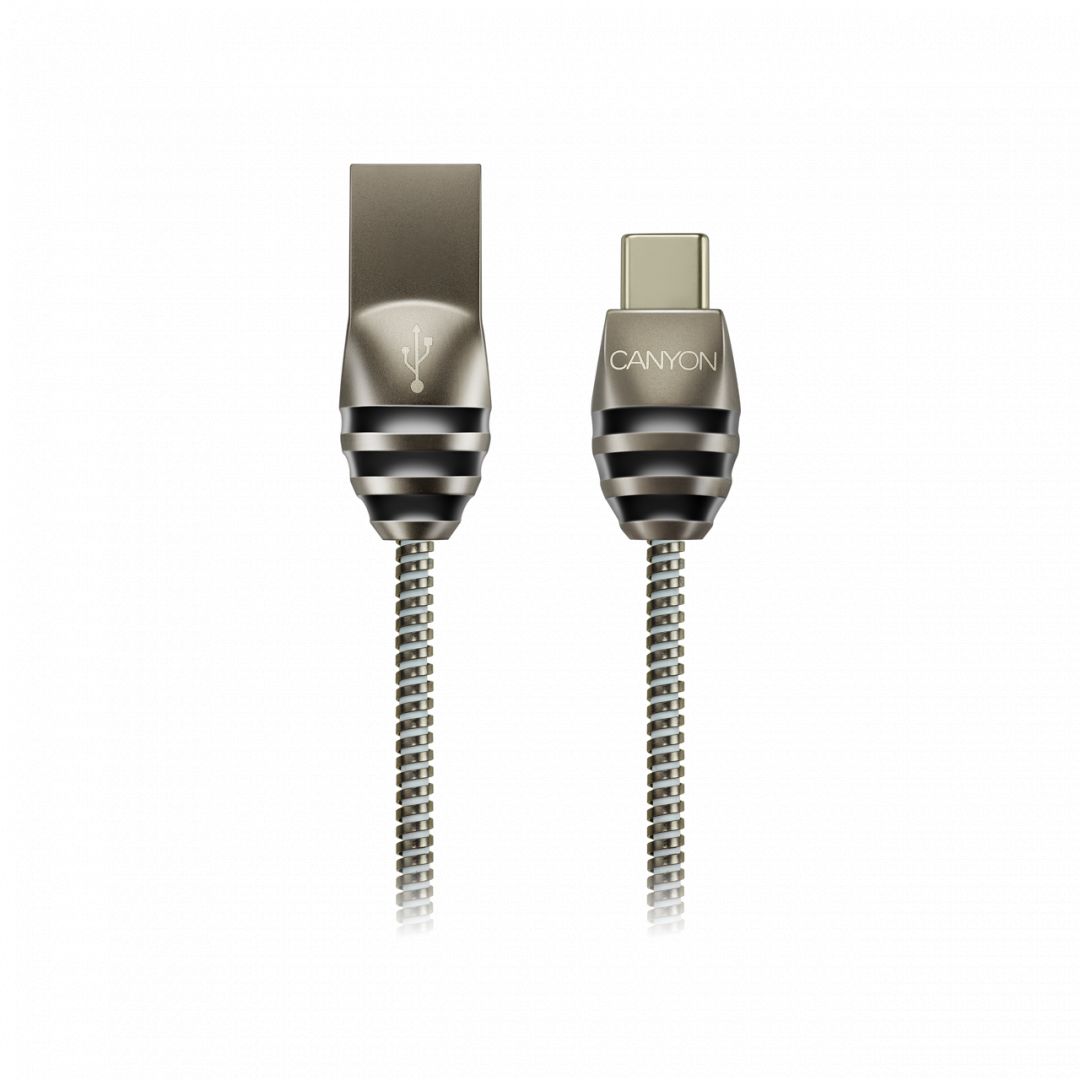 Canyon Stylish Metal Sync&Charge USB Type-C Cable 1m Grey/Black