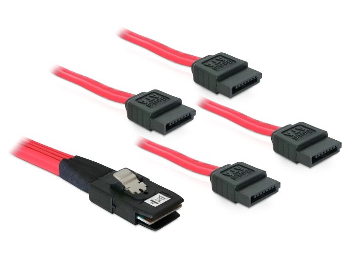 DeLock Mini SAS SFF-8087 > 4 x SATA 7 pin 1m cable Red