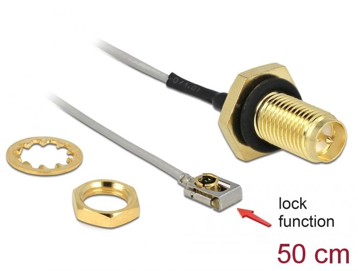 DeLock Antenna Cable RP-SMA jack bulkhead to MHF LK plug 1.13 50 cm thread length 10 mm splash proof