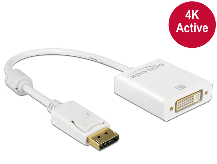 DeLock Displayport 1.2 male > DVI-D (Dual Link) female 4K Active Adapter White