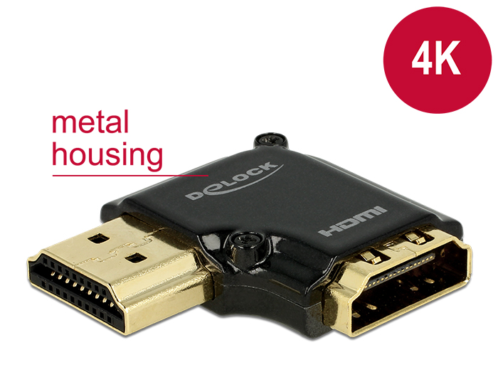 DeLock Adapter High Speed HDMI with Ethernet – HDMI-A female > HDMI-A male 4K 90° angled left Black