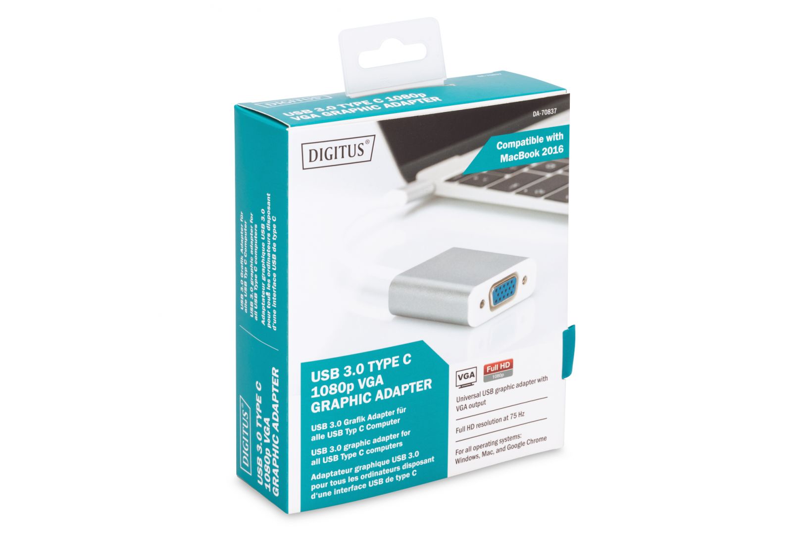 Digitus USB Type-C 1080p VGA Adapter, 20cm cable length
