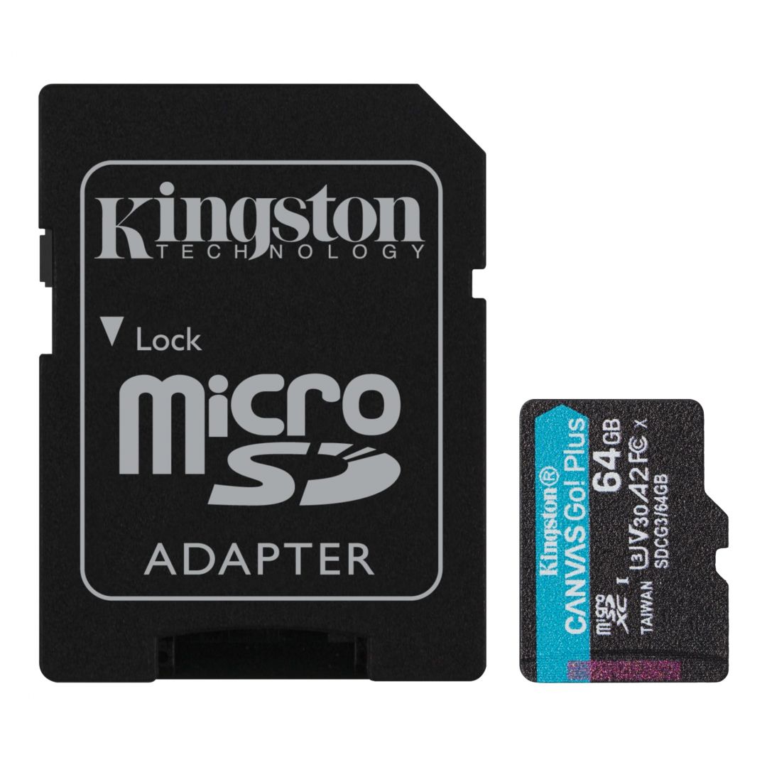 Kingston 64GB microSDXC Canvas Go! Plus 170R A2 U3 V30 Card + adapterrel