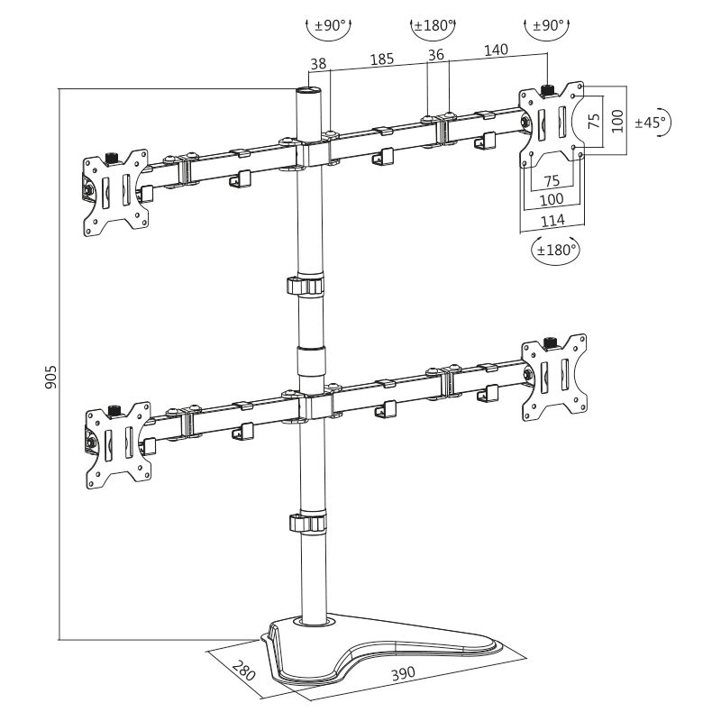 Logilink BP0046 Sit-stand workstation monitor desk mount, tilt -15/+15, swivel -90/+90, level adjustment