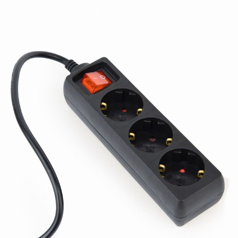 Gembird EG-PSU3-01 UPS power strip 3 Schuko sockets fused switch 0,6m cable Black