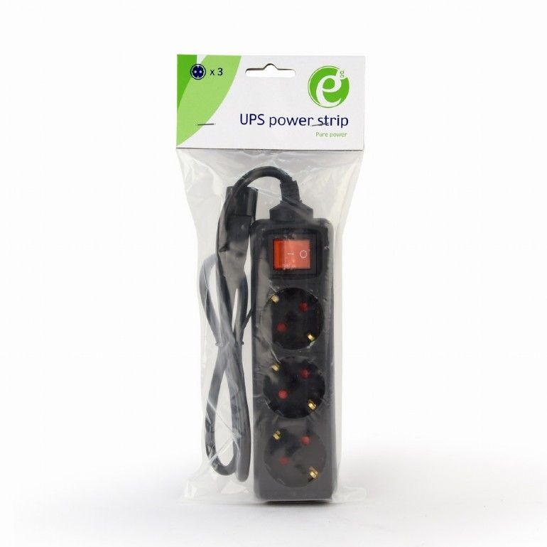 Gembird EG-PSU3-01 UPS power strip 3 Schuko sockets fused switch 0,6m cable Black
