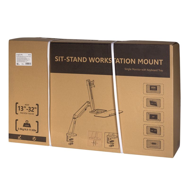 Logilink BP0040 Sit-stand workstation monitor desk mount, tilt -15/+15, swivel -90/+90, level adjustment