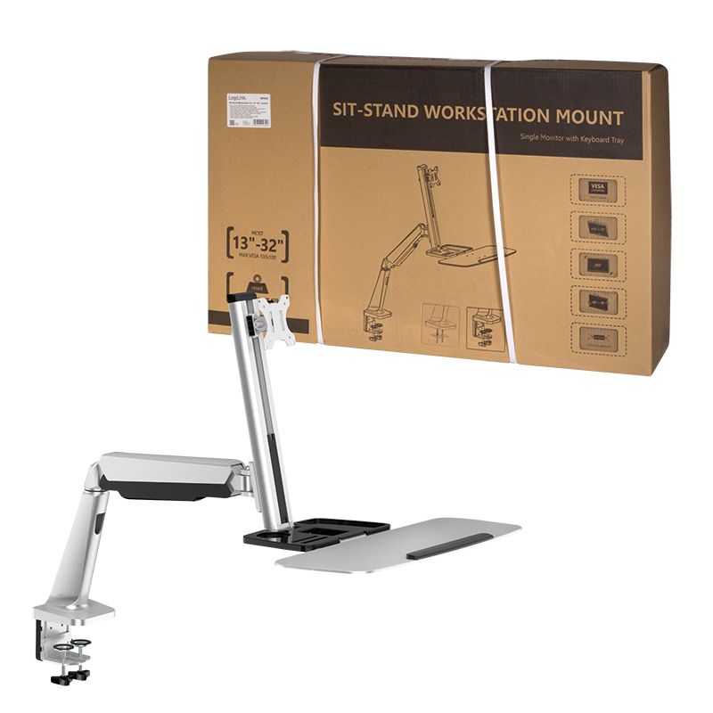Logilink BP0040 Sit-stand workstation monitor desk mount, tilt -15/+15, swivel -90/+90, level adjustment
