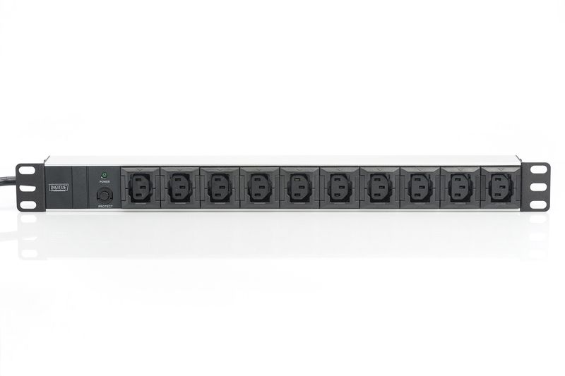 Digitus DN-95404 aluminum outlet strip 10 outlets 2m supply IEC C14 plug