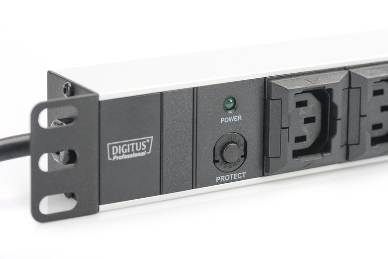 Digitus DN-95404 aluminum outlet strip 10 outlets 2m supply IEC C14 plug