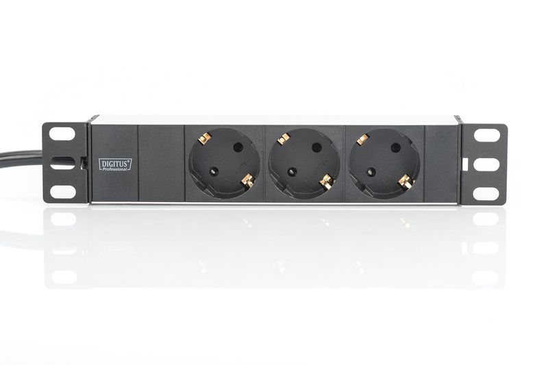 Digitus DN-95411 aluminium outlet strip 3 safety outlets 2m supply safety plug