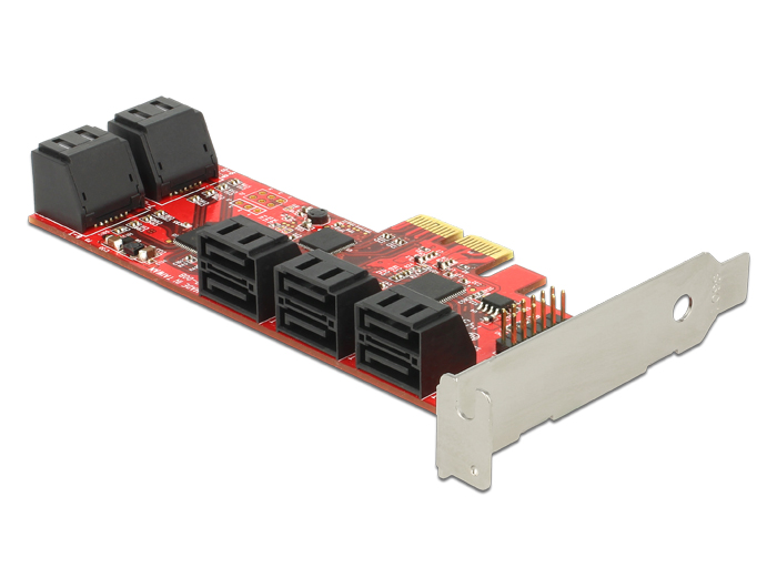 DeLock PCI Express kártya > 10db belső SATA (6Gb/s) csatlakozóval, alacsony profilú kivitel