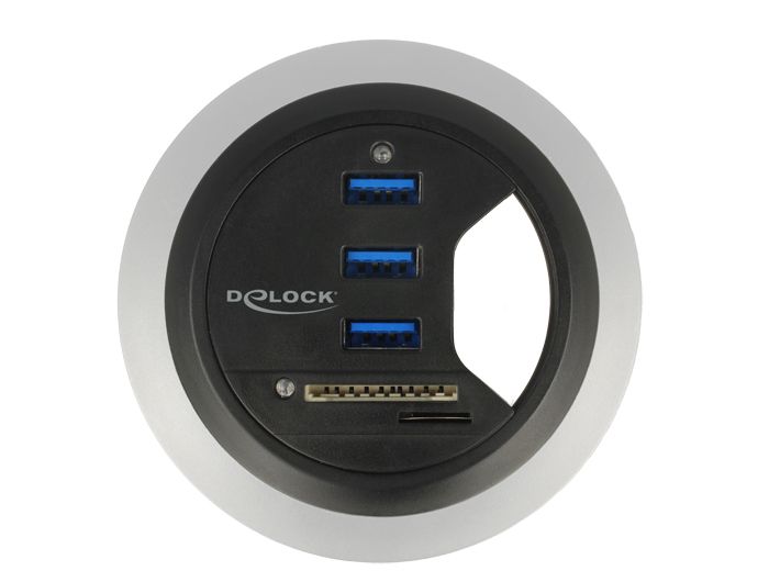 DeLock In-Desk Hub 3 Port USB 3.0 + 2 Slot SD Card Reader