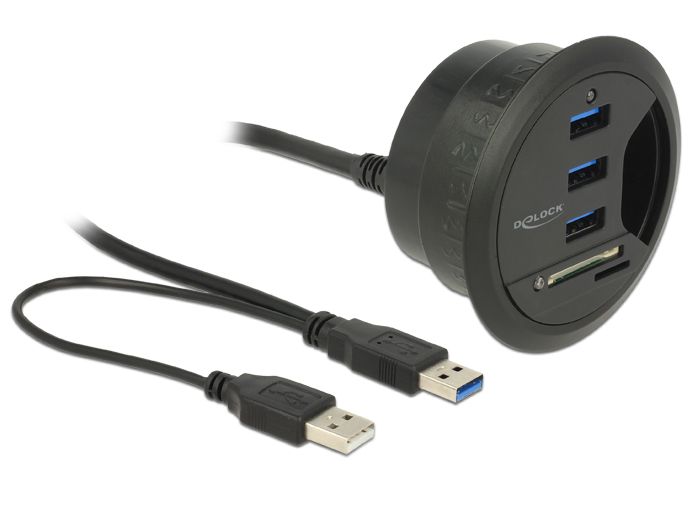 DeLock In-Desk Hub 3 Port USB 3.0 + 2 Slot SD Card Reader