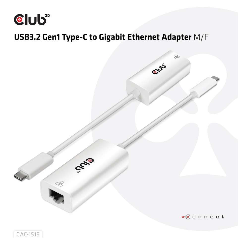 Club3D USB3.2 Gen1 Type-C to Gigabit Ethernet Adapter White