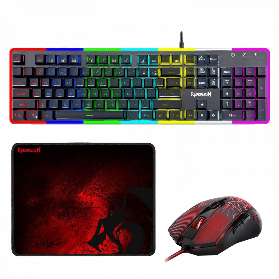 Redragon S107 RGB 3in1 Combo Gaming Keyboard and mouse and mousepad Black HU