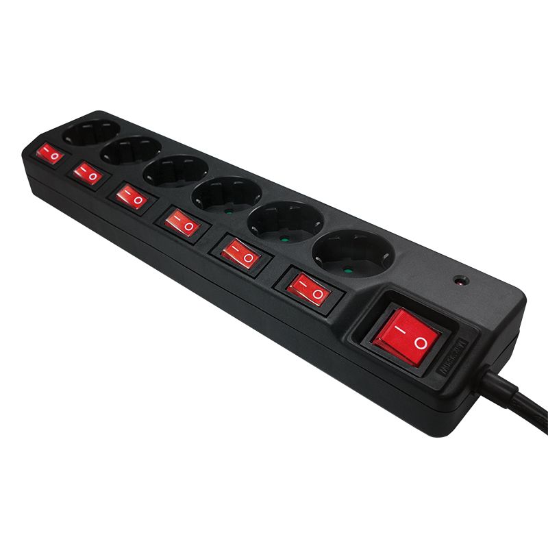 Logilink 6-way socket outlet with single and main ON/OFF switches