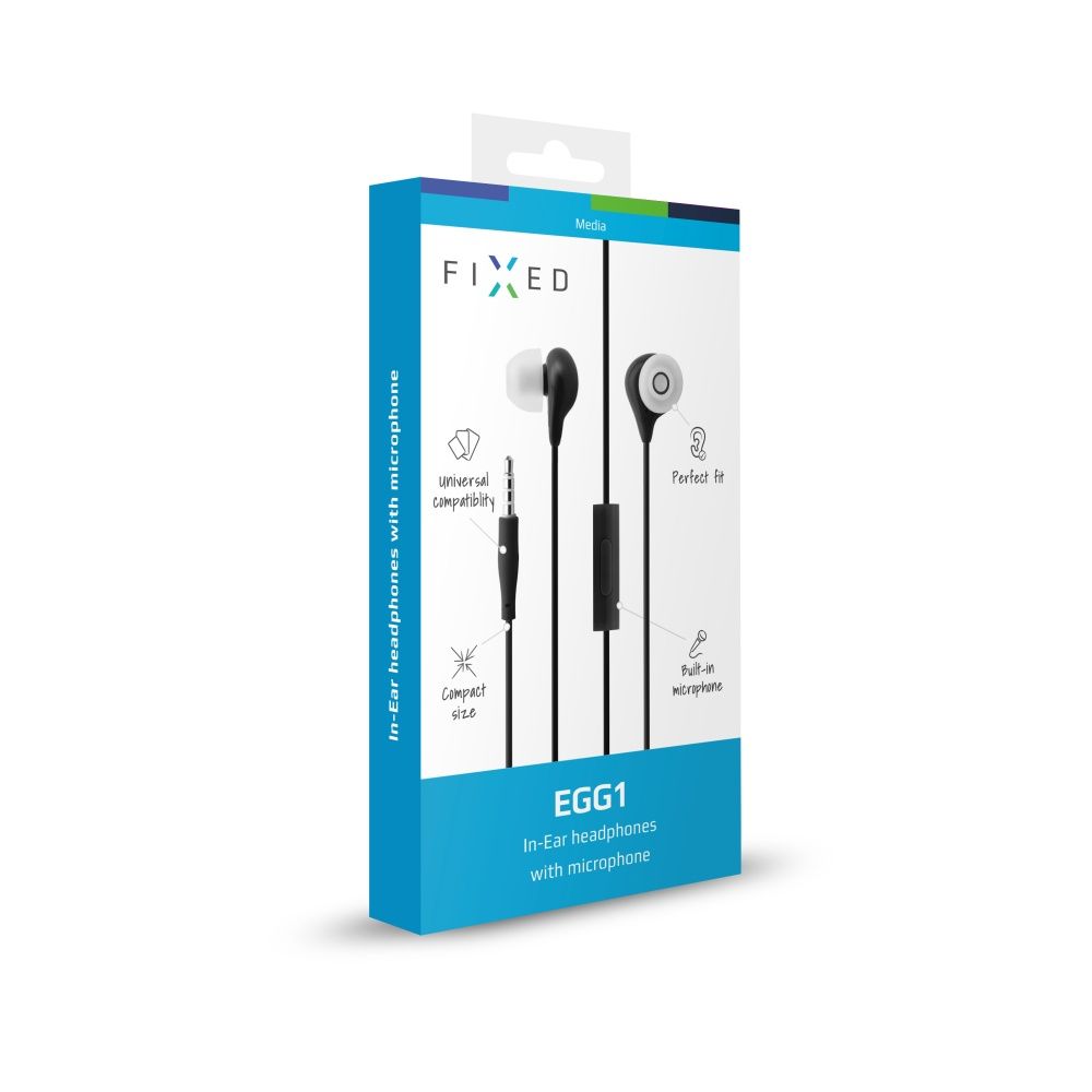 FIXED Waterproof in-ear headphones with microphone EGG1, IPX3, black