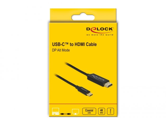 DeLock Delock USB Type-C koax k?bel HDMI-hoz (DP Alt Mode) 4K 60Hz 2m Black