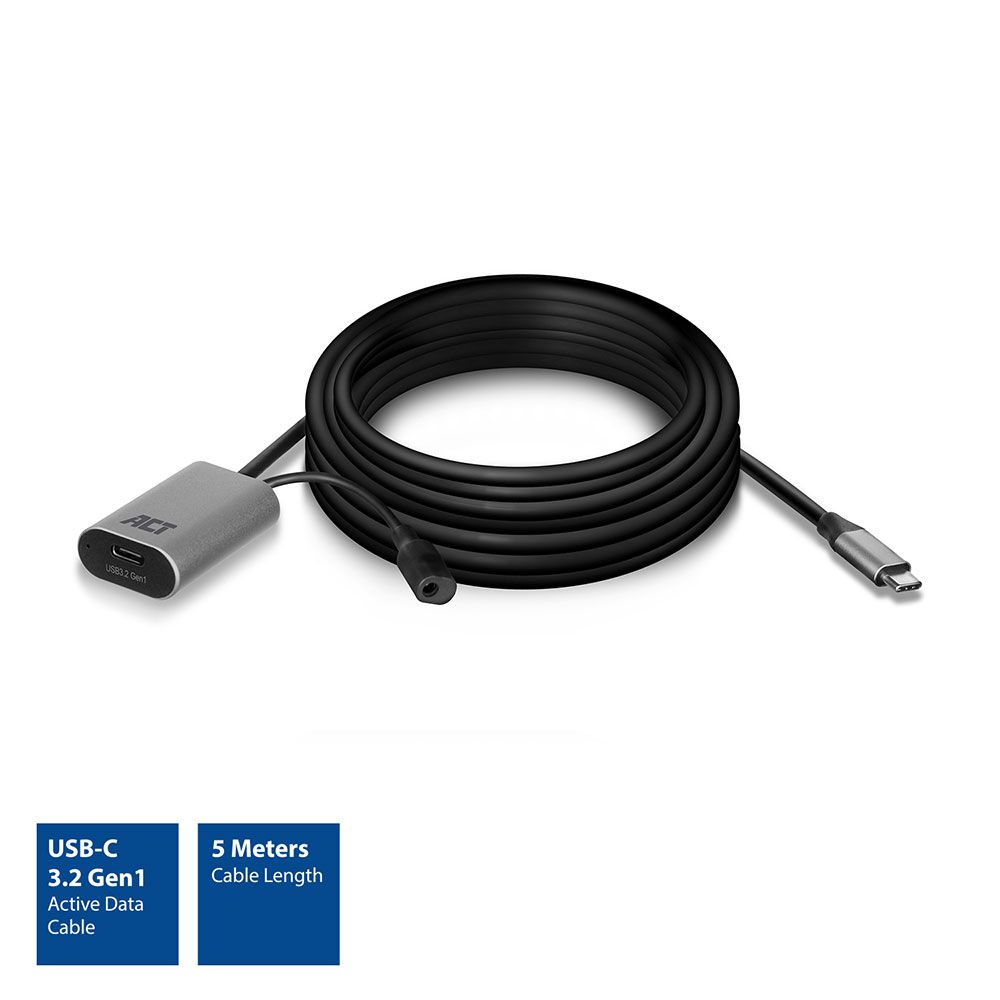 ACT AC7060 USB-C Extension Signal Booster 5m cable Black