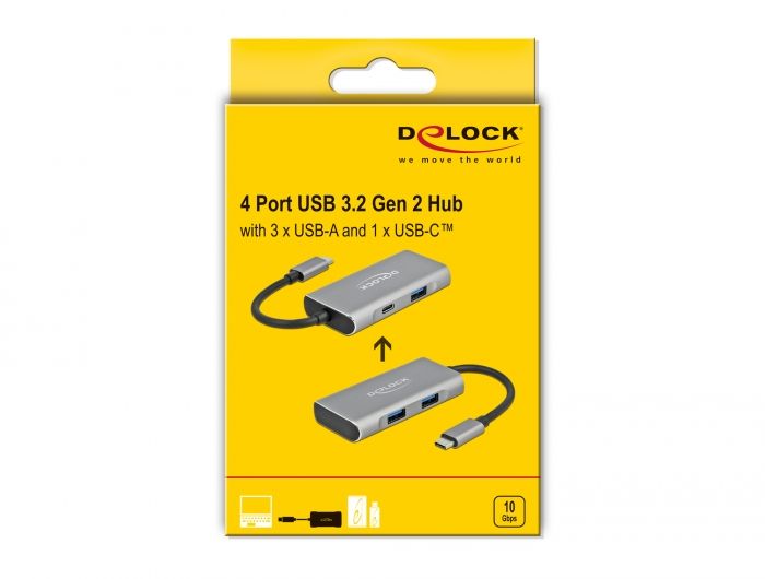 DeLock External USB 3.2 Gen 2 USB Type-C Hub with 3x USB Type-A and 1x USB Type-C