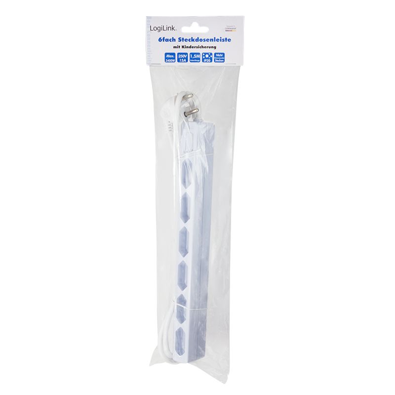 Logilink Socket outlet 6-way slim 1,5m White