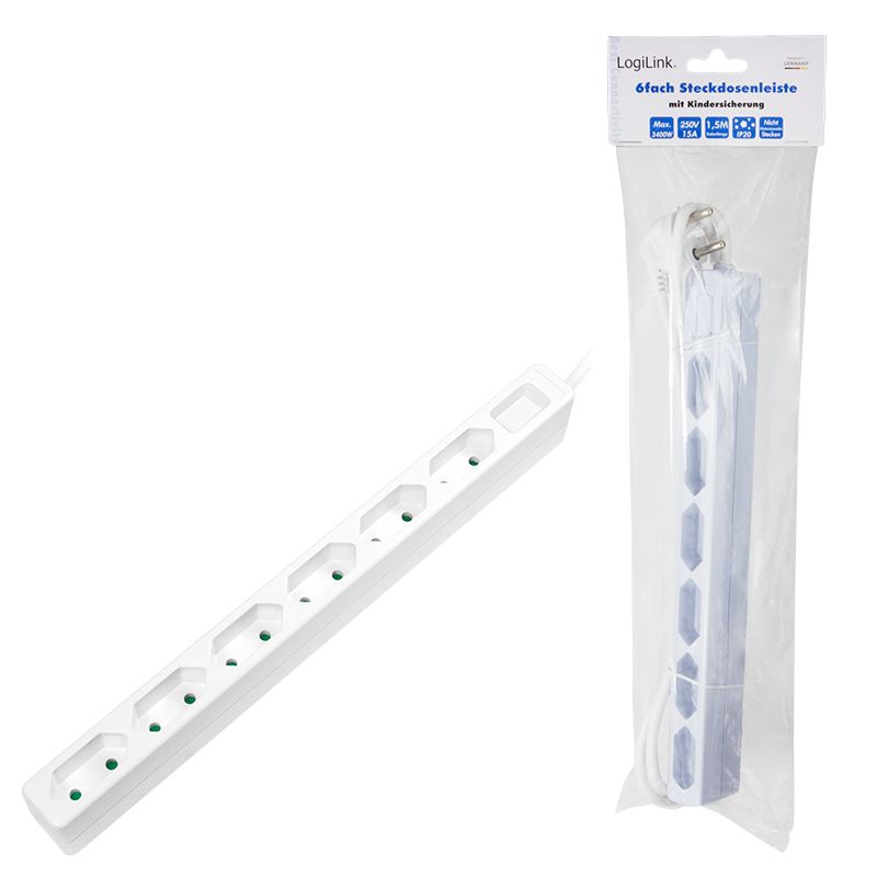 Logilink Socket outlet 6-way slim 1,5m White