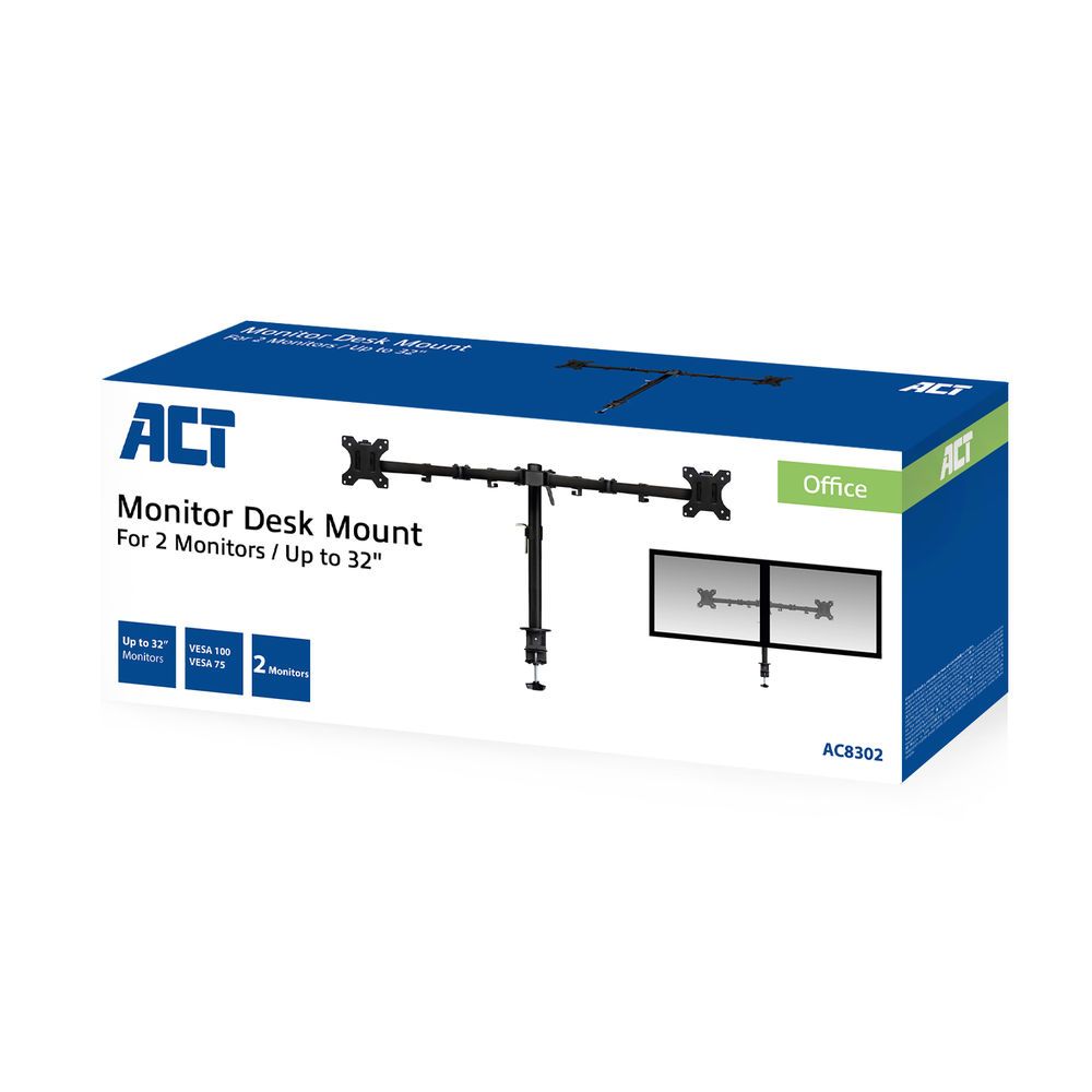 ACT AC8302 Monitor Desk Mount For 2 Monitors / Up to 32"