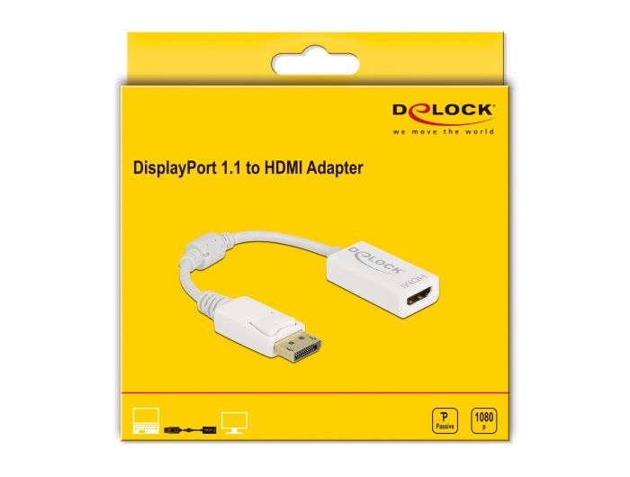 DeLock Adapter DisplayPort 1.1 male to HDMI female Passive White