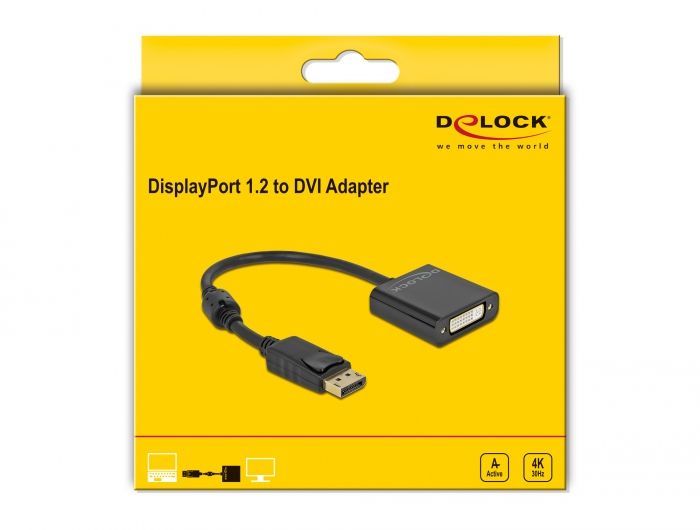DeLock Displayport 1.2 male > DVI female 4K Active Adapter Black