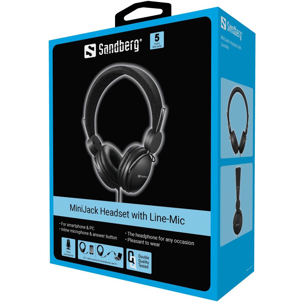 Sandberg MiniJack Headset with Line-Mic Black