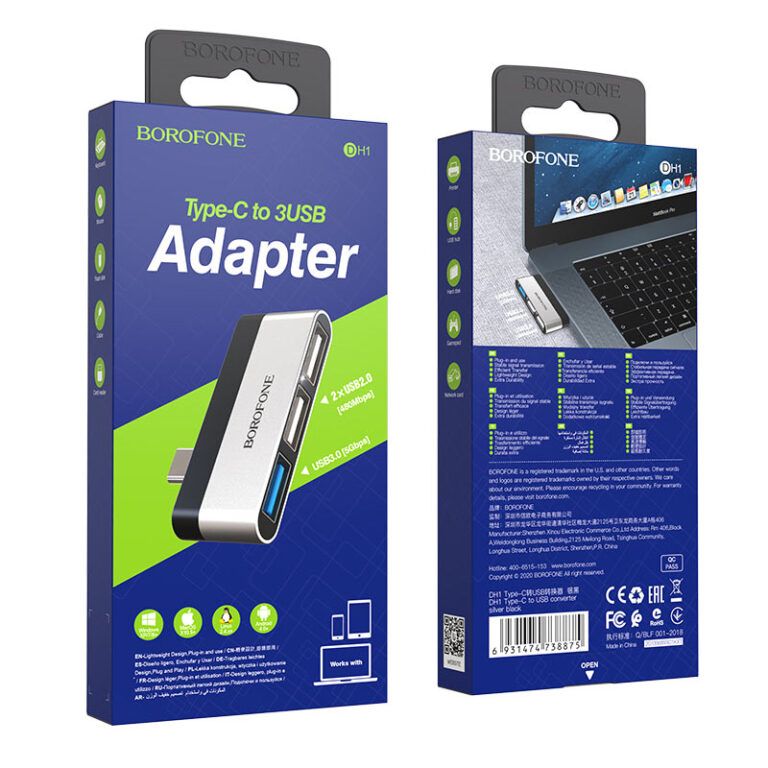 BOROFONE DH1 3-ports USB-C Hub Silver