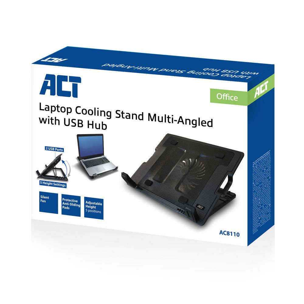 ACT AC8110 17" Laptop Cooling Stand with 2-Port Hub Black