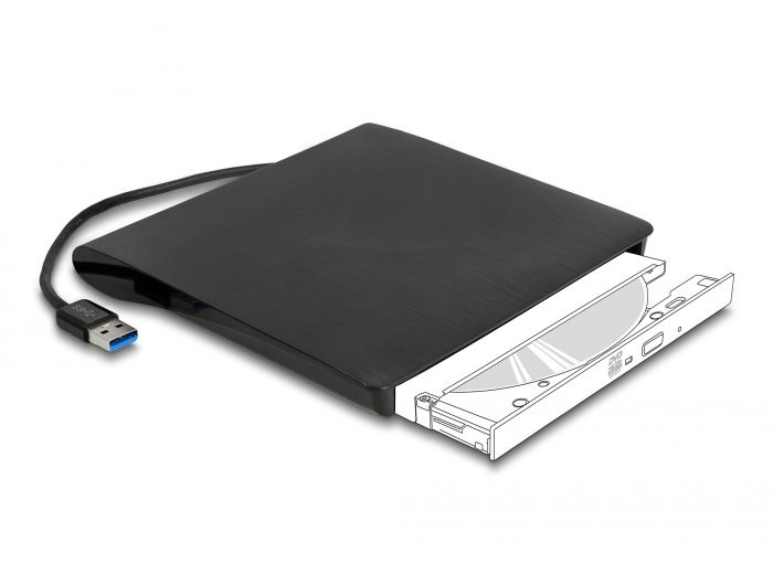 DeLock External Enclosure for 5.25″ Ultra Slim SATA Drives 9.5 mm to USB Type-A male