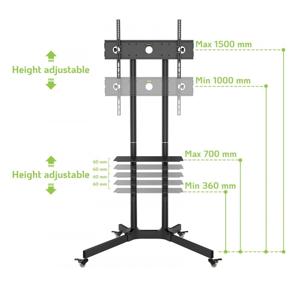 TECHLY  30"-65" Floor Trolley with Shelf Support LCD / LED / Plasma Black