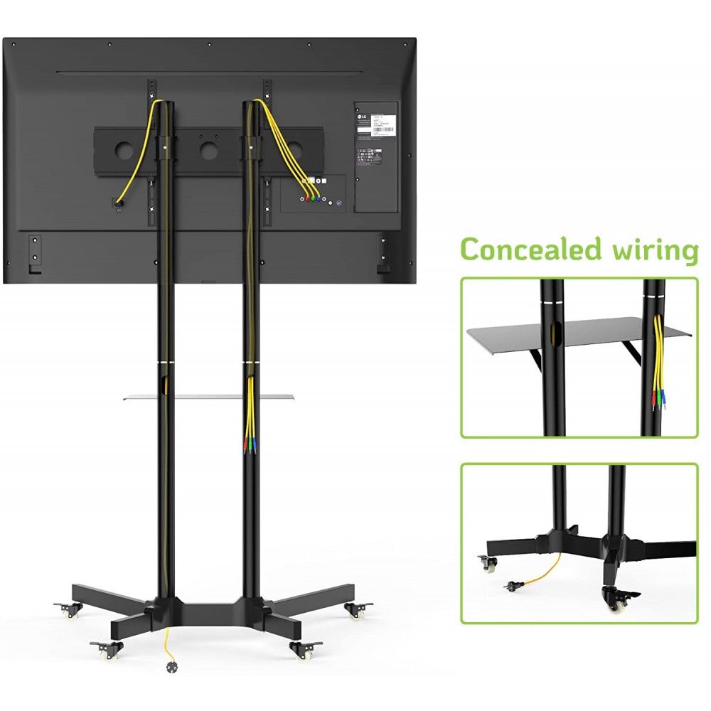 TECHLY  30"-65" Floor Trolley with Shelf Support LCD / LED / Plasma Black