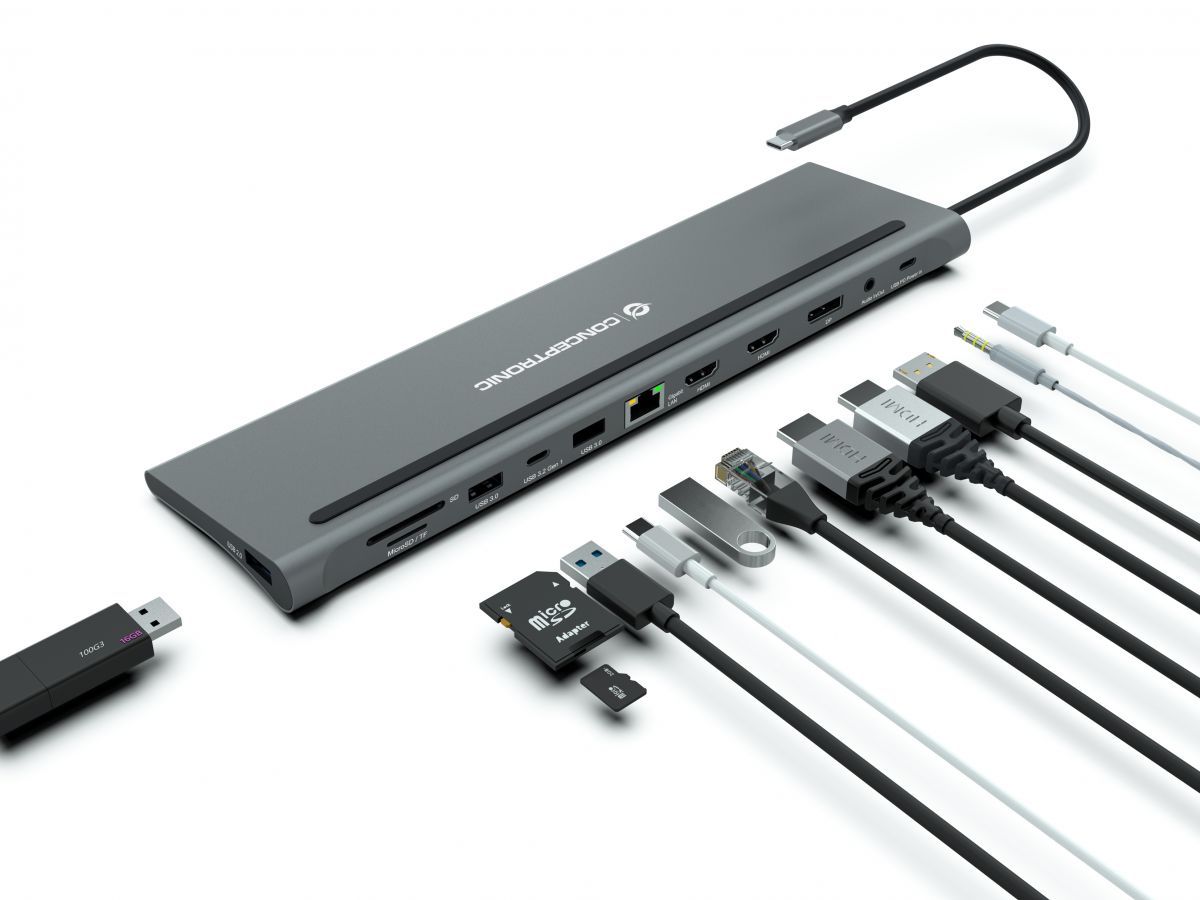 Conceptronic  DONN17G 12-in-1 USB 3.2 Gen 1 Docking Station Grey