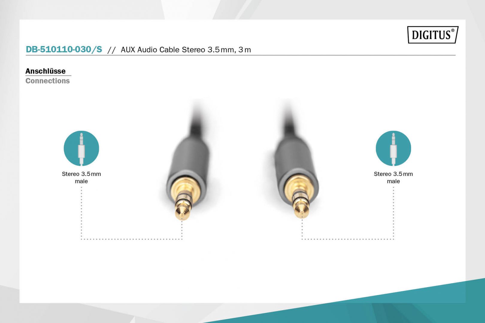 Digitus DB-510110-030-S Audio Connection Cable, 3.5mm jack to 3.5mm jack 3m Black