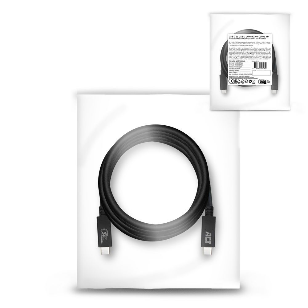 ACT AC7431 USB4 20Gbps connection cable C male - C male 1m USB-IF certified