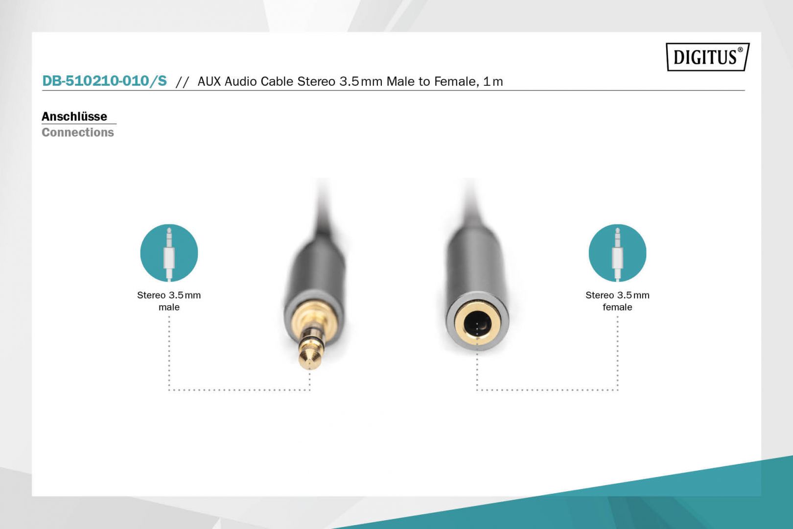 Digitus Audio Extension Cable, 3.5 mm jack to 3.5 mm socket 1m Black