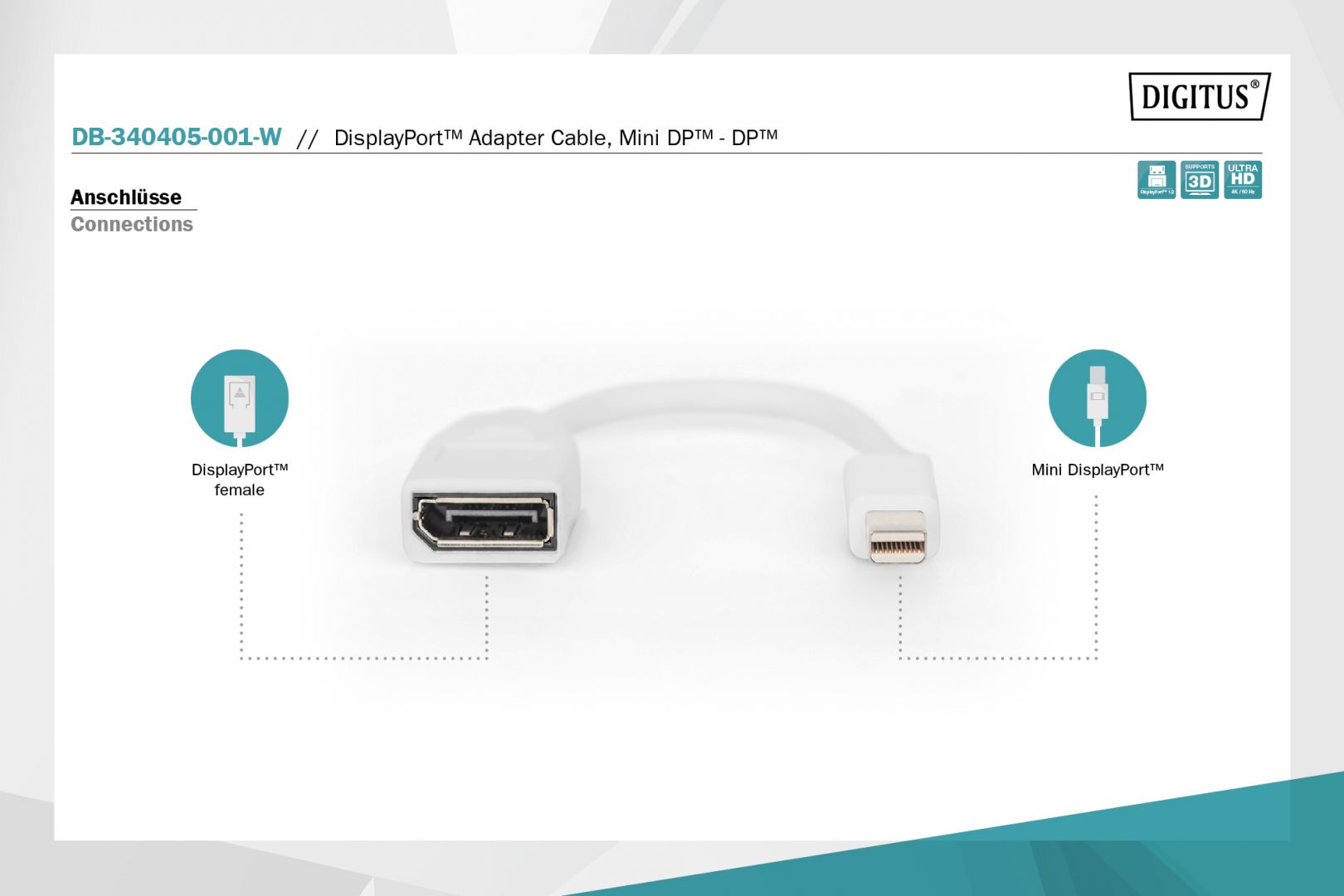 Digitus DisplayPort adapter cable mini DP - DP 0,15m White
