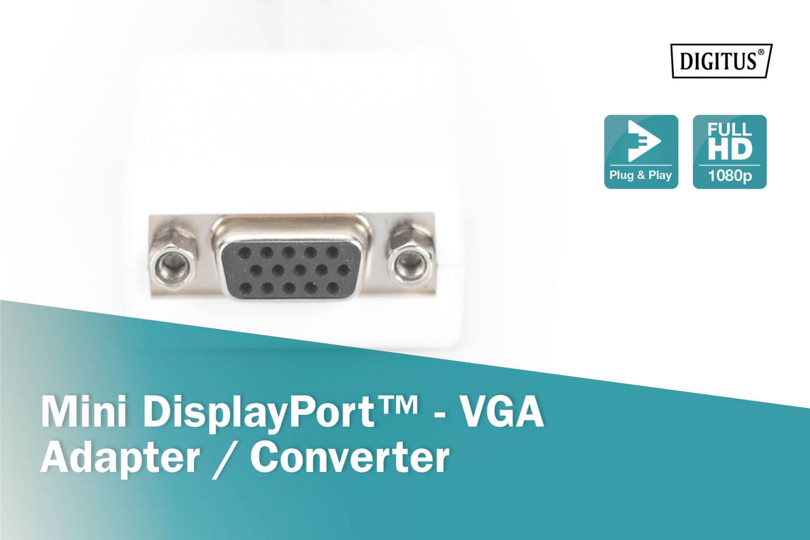 Digitus DisplayPort adapter cable mini DP - HD15 M/F 0,15m White