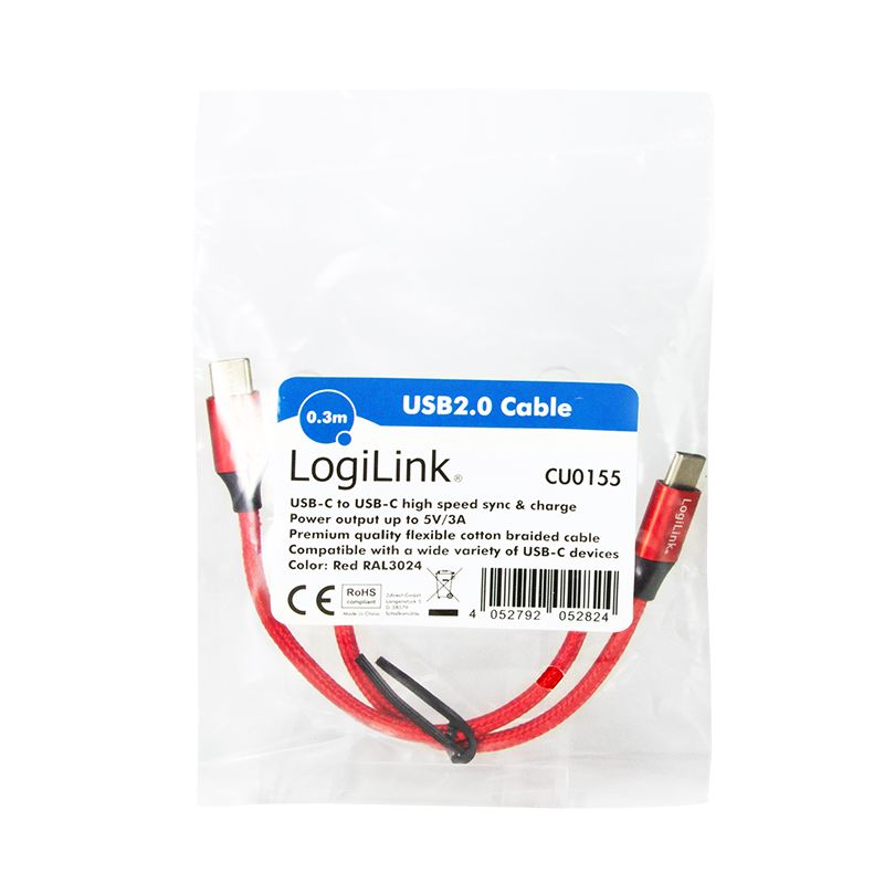 Logilink USB 2.0 Type-C cable C/M to USB-C/M 0,3m Red