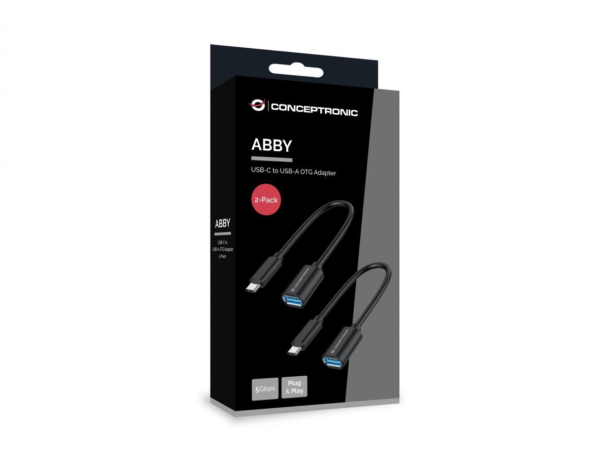 Conceptronic  USB-C to USB-A OTG Adapter 20cm Black (2-Pack)