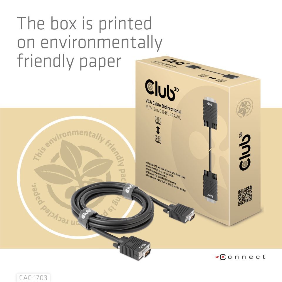 Club3D VGA Bidirectional cable 3m Black