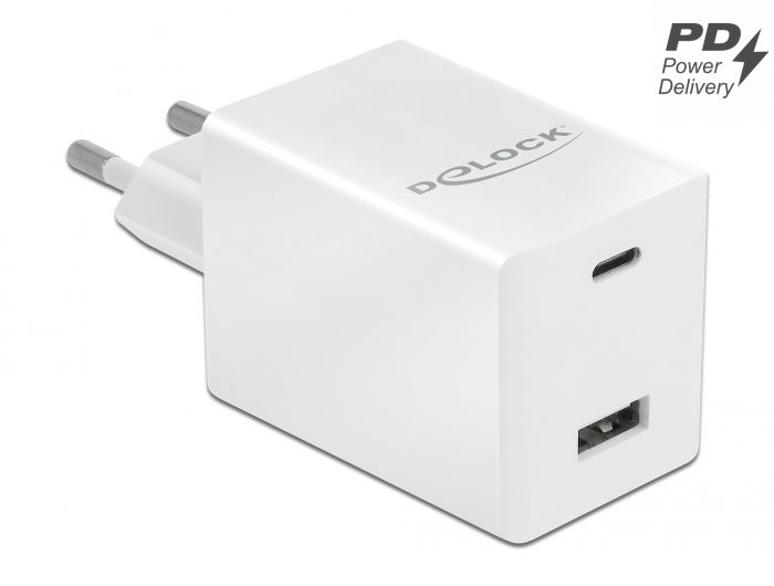 DeLock USB Charger USB Type-C PD 3.0 and USB Type-A with 48W White
