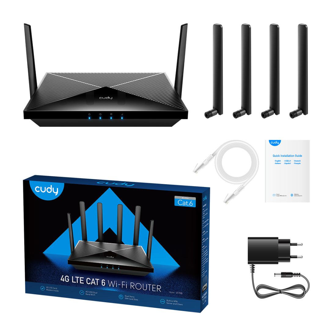 Cudy LT700 4G LTE Cat6 AC1200 Gigabit Wi-Fi Router Black