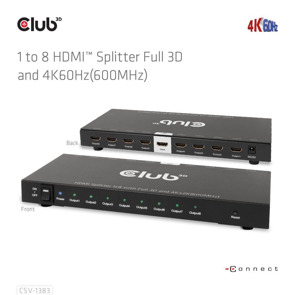 Club3D 1 to 8 HDMI Splitter Full 3D and 4K60Hz (600MHz)