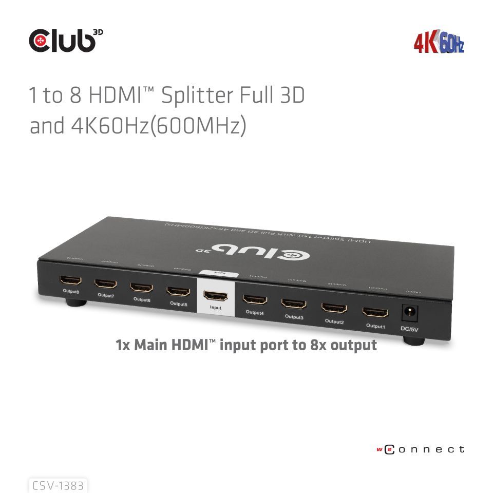 Club3D 1 to 8 HDMI Splitter Full 3D and 4K60Hz (600MHz)