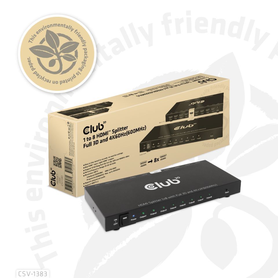 Club3D 1 to 8 HDMI Splitter Full 3D and 4K60Hz (600MHz)